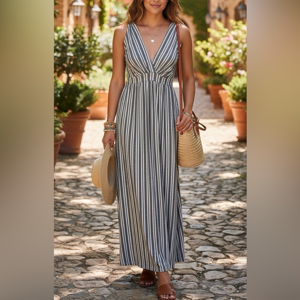 Tart "Adrianna" Vertical Striped Maxi Dress